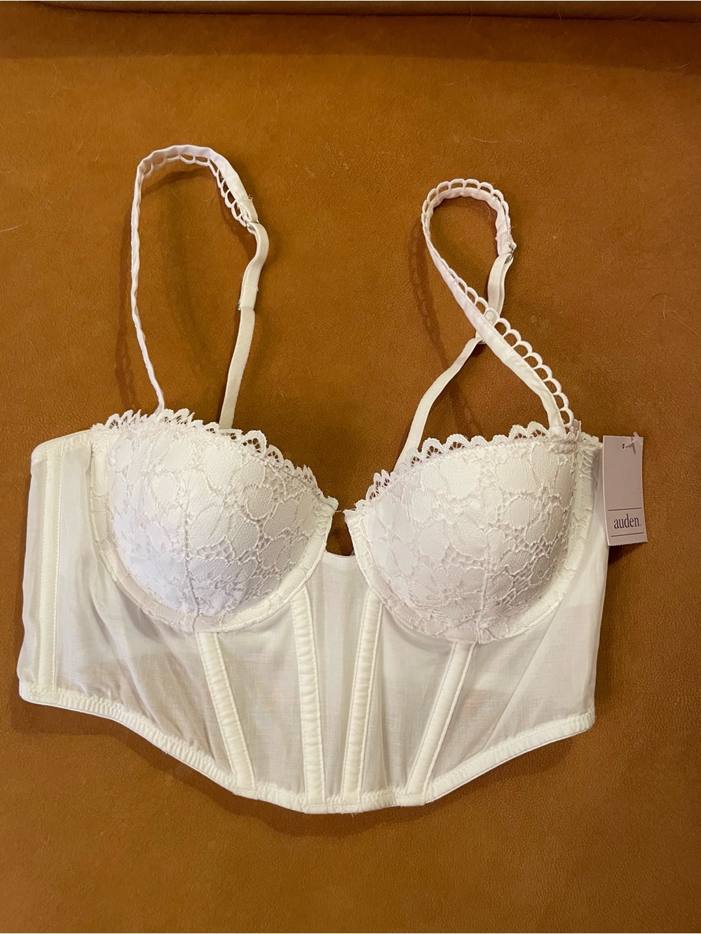 Auden White Lace Longline Bra Top with Scalloped Edge